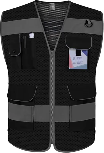 Miniatura 11 de TCCFCCT Hi Vis Chaleco de seguridad reflectante de alta visibilidad con 9 bolsillos para hombres y mujeres, chaleco de construcción con tiras