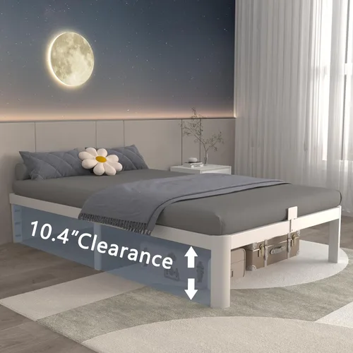 Miniatura 4 de ITIMIDI Marcos de cama individuales blancos de 12 pulgadas, marco de cama de plataforma de metal tamaño individual con patas de esquinas