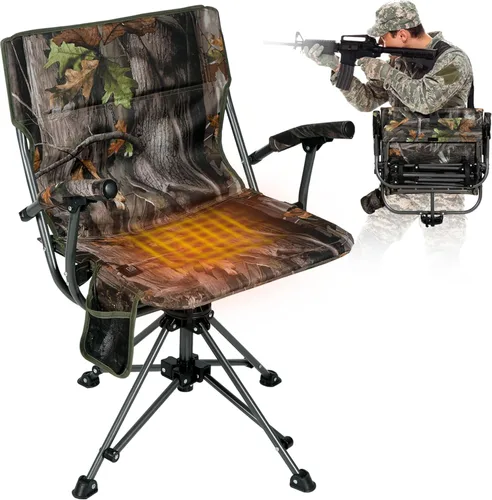Miniatura 7 de REDCAMP Silla giratoria de caza de 360 grados para persianas, asientos de caza plegables con reposabrazos para acampar mochileros pesca
