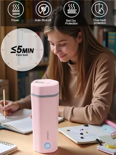 Miniatura 6 de Hervidor eléctrico de viaje pequeño de acero inoxidable - Hervidor eléctrico portátil para agua hirviendo - Hervidor de té de viaje apagado