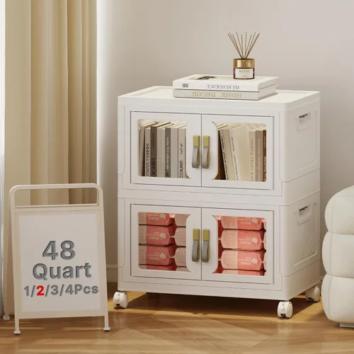 Miniatura 15 de Stackable Storage Bins with Lids, Clear Doors, 120QT Storage Bins Large Storage Cabinet Foldable Collapsible Closet Organizers for Bedroom Dorm
