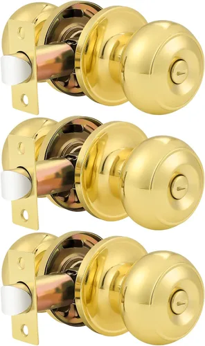 Miniatura 21 de Probrico Paquete de 6 pomos de privacidad para puerta, cerradura interior para dormitorio, baño, manija de puerta de latón antiguo, bola redonda sin