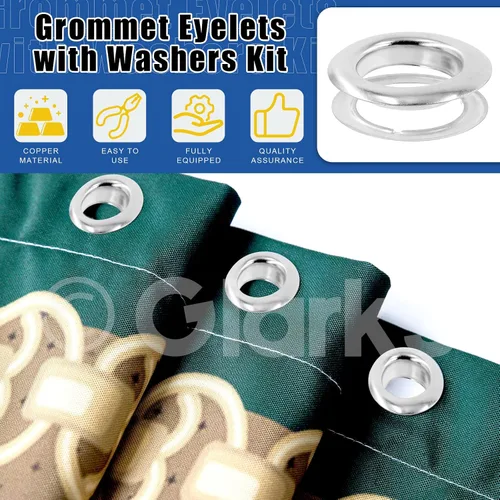 Miniatura 3 de Glarks 32 piezas de 0.984 in, 4 colores, ojales de metal grueso con arandelas kit para cuero, lona, lona
