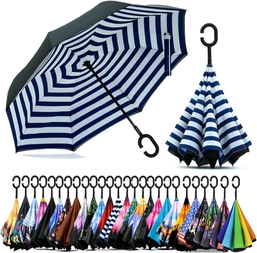 Miniatura 149 de SIEPASA Paraguas invertido invertido de 49/56 pulgadas, doble toldo extra grande, ventilado, resistente al viento, impermeable, paraguas de golf
