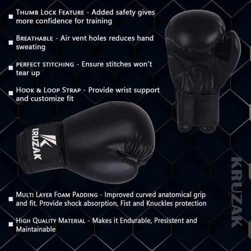 Miniatura 3 de Kruzak Guantes de boxeo simples para sparring, kickboxing, Muay Thai, artes marciales y lucha MMA - Guantes de saco de boxeo para hombres y mujeres