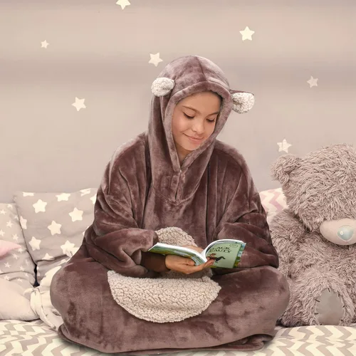 Miniatura 6 de Solaris Manta con Capucha Vestible de Oso Extragrande para Niños, Regalo Cálido y Suave para Niños, Sudadera con Capucha de Forro Polar Sherpa Súper