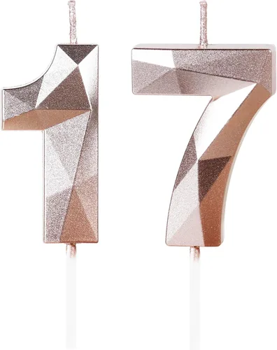 Miniatura 299 de Velas de cumpleaños número 15, velas número 15, velas de feliz cumpleaños de oro rosa para pastel, decoraciones de cobertura de pastel de diseño 3D