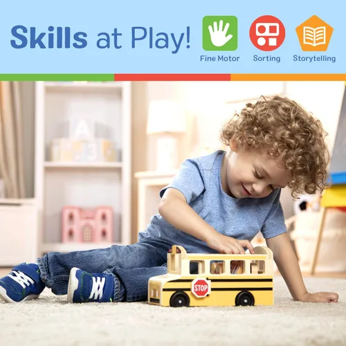 Miniatura 4 de Melissa & Doug Juego de madera para autobús escolar con 7 figuras de juego