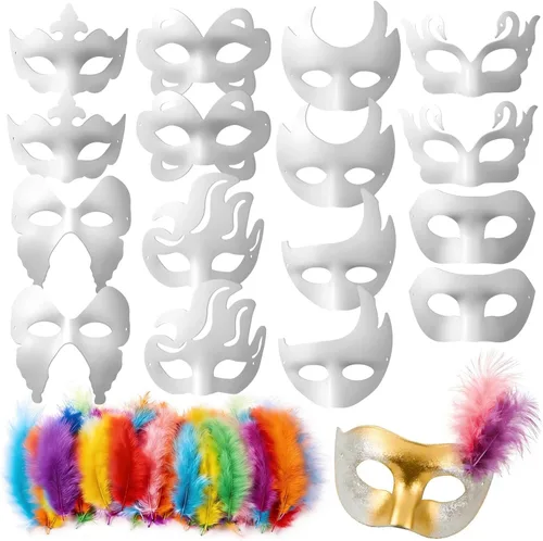 Máscaras blancas para mascarada, 16 máscaras en blanco sin pintar en 8 estilos para Mardi Gras, Pascua, Halloween, cosplay, suministros de fiesta