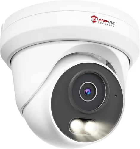 Anpviz Cámara PoE de 5MP, Cámara IP de Seguridad Turret Completamente de Metal para Exteriores, Visión Nocturna de Color de Luz Dual Inteligente,