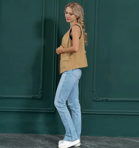 Miniatura 3 de Bnigung Chaleco de lino sin mangas para mujer, casual, holgado, cuello en V, chaqueta de chaleco