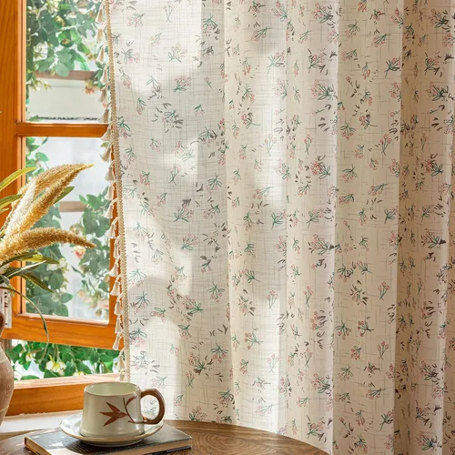 Miniatura 29 de ENJOYBRIDAL - Cortinas azules florales de 63 pulgadas, juego de 2 paneles, cortinas semi transparentes, cortinas cortas para sala de estar, bolsillo