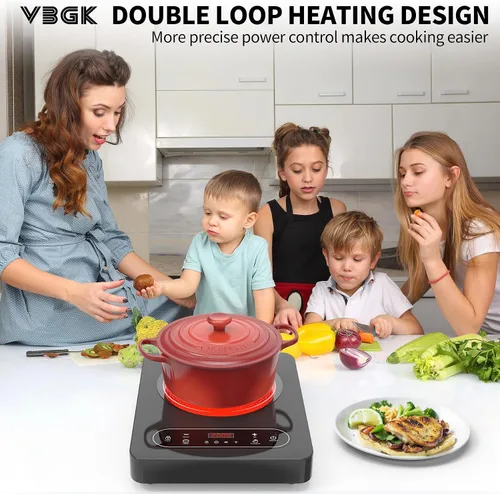 Miniatura 2 de VBGK - Cocina eléctrica de un solo quemador, estufa eléctrica de 110 V y 1800 W con control táctil LED, 10 niveles de potencia, temporizador de 4 h