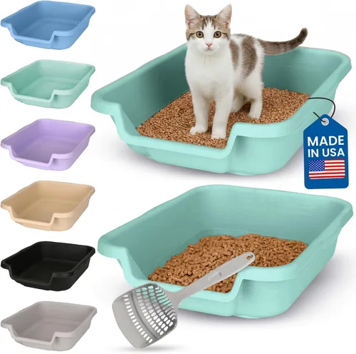 Miniatura 14 de KittyGoHere - Caja de arena para gatos mayores, sartén pequeña con cuchara jumbo de mango largo, caja de arena para gatos de entrada baja, ligera