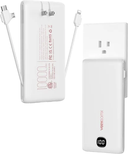 Miniatura 10 de VEEKTOMX Cargador portátil con cables integrados de 20000 mAh, banco de energía para iPhone con enchufe de pared de CA, batería delgada USB C
