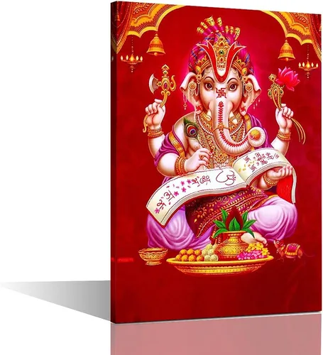 Miniatura 18 de TUMOVO Lord Ganesha - Decoración de pared Ganapati de Deidad india, cuadros impresos en lienzo, pósteres de pintura hinduismo cultural hindú