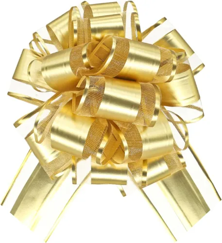 Miniatura 13 de WEWILUCK Lazo de regalo para envolver regalos, 10 lazos blancos con línea dorada para árbol de Navidad, regalos de Navidad, decoración de boda