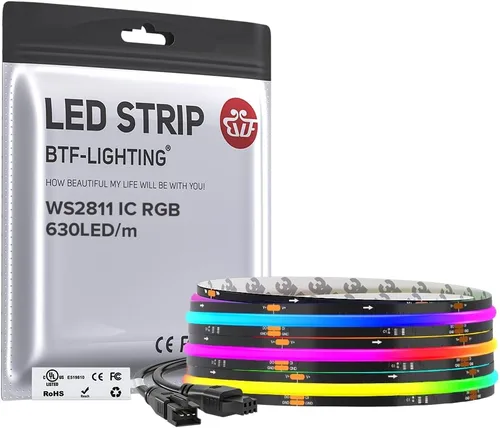 Miniatura 9 de BTF-LIGHTING FCOB WS2811 IC RGB COB - Tira de luces LED COB de 16.4 pies DC12V 630LED/m Flexible de Alta Densidad Uniforme Luz de Color Perseguidor