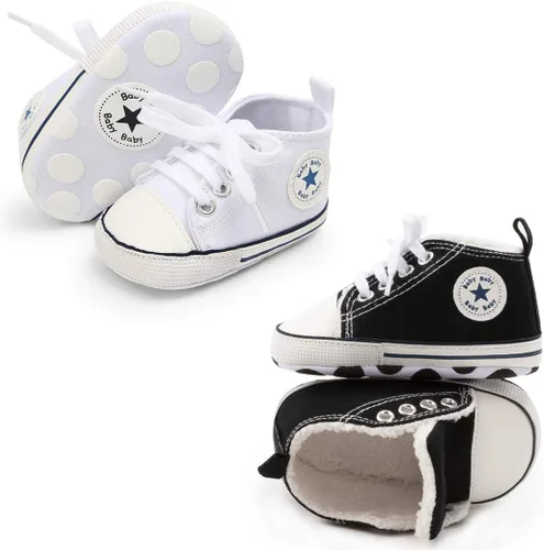 KIDSUN - Zapatos deportivos unisex de caña alta para bebés, mezclilla de lona, suela antideslizante, suaves, para los primeros pasos
