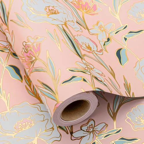 Rollo de papel de regalo floral Merture - 43.2 cm X 10 m - 1 rollo (4.32 m². total) Papel de regalo rosa para boda Papel de regalo para boda,