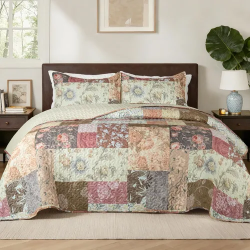 Miniatura 14 de Whale Flotilla Colcha de retazos tamaño individual, colcha floral bohemia extra suave para cama, reversible, ligero, juego de ropa de cama con 1 Azul
