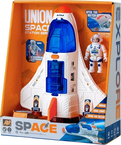 Miniatura 9 de Wbzle Juguete de Transbordador Espacial con Figura de Astronauta - Juguetes Espaciales con Luces y Sonido - Juguete de Nave Cohete para Niños de 3-5