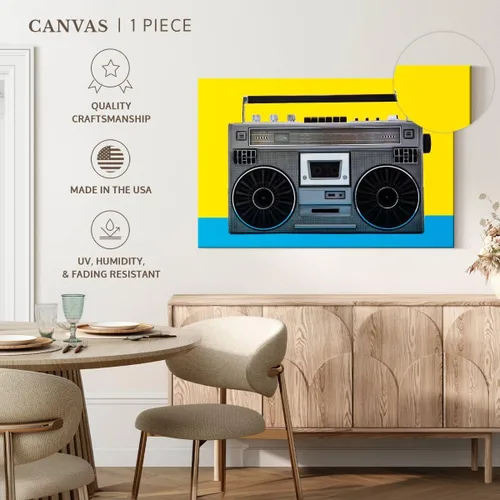 Miniatura 5 de ElephantStock - Retro Silver Boombox Wall Art - Horizontal Canvas Wall Art - Living Room Wall Decor - Photography Music Canvas Art - Yellow And