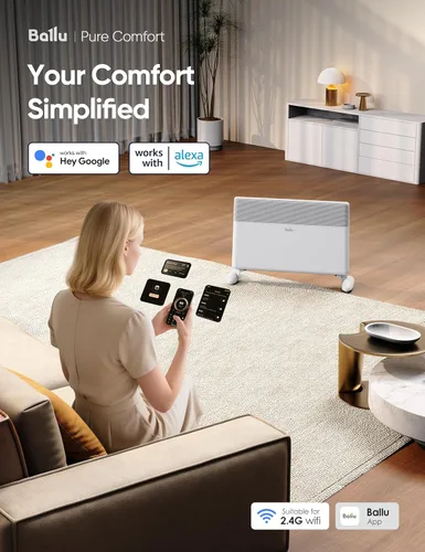 Miniatura 4 de Ballu Calentador de espacio de panel de convección para habitación grande, calentador eléctrico de 1500 W con termostato programable, control