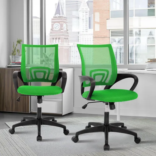 Miniatura 15 de Silla de oficina de malla, silla de escritorio con respaldo medio, silla de oficina ergonómica con ruedas y soporte lumbar, sillas de oficina Negro