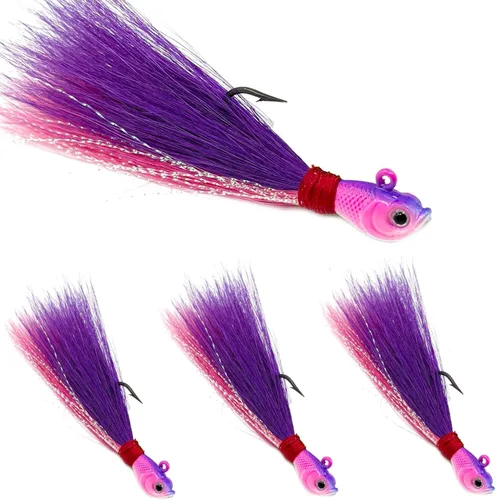 Bucktail Jigs Saltwater 3Pcs/5Pcs Fish Hair Jig Lure Hooks,Fishing Hair Swimbait Jig Head Deer Hair Jig Surf Fishing for Walleye Striper Rosa Púrpura