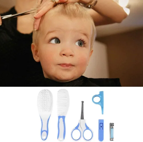Miniatura 5 de Fdit Baby Grooming Kit, Safe Portable Nail Hair Care Set for Newborn Infant Blue 6PCS Soft Brush Comb Rounded Scissors Clipper Covers Nursery Travel