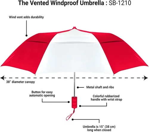 Miniatura 3 de STROMBERGBRAND UMBRELLAS Paraguas ventilado a prueba de viento, compacto, pequeño, resistente, con ventilación de viento abierta automática