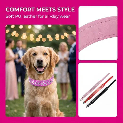 Miniatura 4 de Collar para perro con cristales de imitación, cuero sintético con brillantes, collar de cristales de diamante para mascotas, perro, gato, cachorro