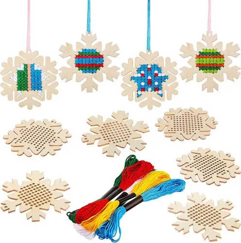 10 piezas de kits de punto de cruz de Navidad en madera Adornos de Navidad de punto de cruz Decoraciones colgantes de Navidad para manualidades