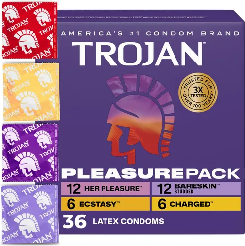 Miniatura 34 de Trojan Bareskin - Preservativos finos, paquete variado Everythin, condón de látex lubricado, 10