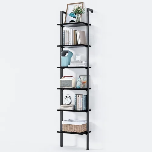 ODK Estante de escalera de 6 niveles, estante para libros con marco de metal, estantería para sala de estar, oficina en casa, cocina y dormitorio,