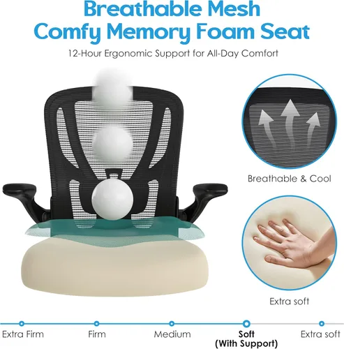 Miniatura 7 de Silla de oficina ergonómica de escritorio, silla de computadora de malla, silla de trabajo transpirable con ruedas, soporte lumbar ajustable, sillas