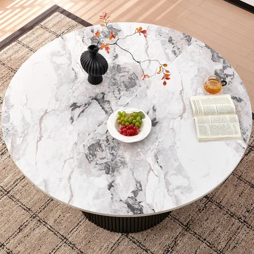 Miniatura 9 de Homedot Juego de mesa de comedor de 3 piezas para 2, mesa de cocina redonda de 47" y sillas de comedor tipo barril tapizadas en marrón, juego