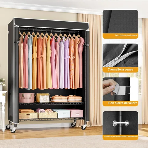 Miniatura 6 de ULIFHOME P6C Plus - Perchero Rodante con Cubierta, Perchero Cubierto Resistente, Armario Portátil para Colgar Ropa, Perchero con Ruedas, Perchero