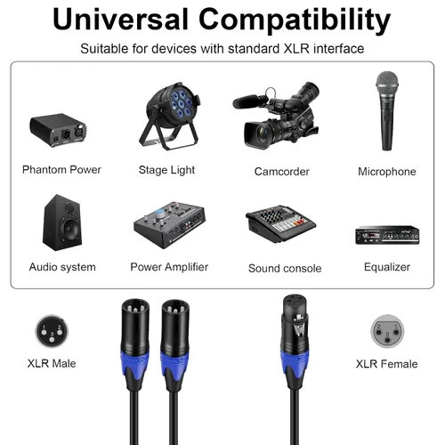 Miniatura 4 de Poyiccot XLR - Cable divisor de 1 hembra a 2 macho, cable divisor XLR Y de 3 pines, cable combinador en Y, adaptador de audio de micrófono