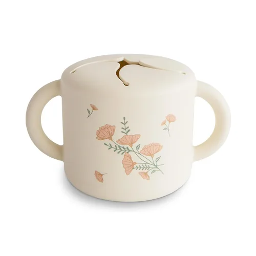 mushie - Taza para merienda de silicona | Contenedor de alimentos a prueba de derrames para niños pequeños y bebés (flores rosas)