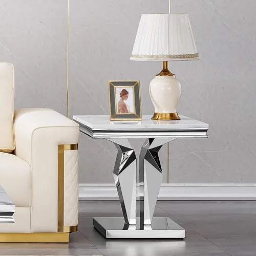 Miniatura 57 de SSLine Mesa de Centro Rectangular de Mármol Sintético para Sala de Estar, Mesa Central Moderna de Mármol Blanco de Lujo con Base Doble en Forma de U