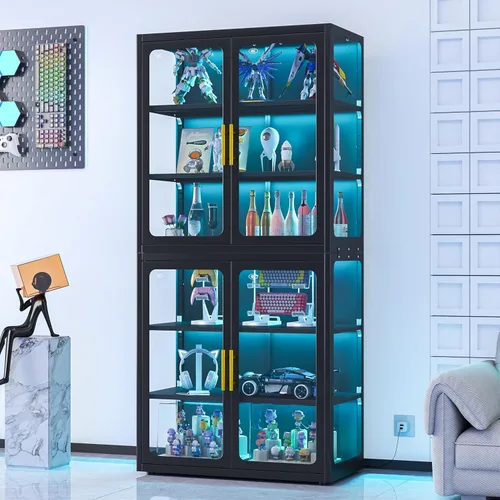 Miniatura 11 de PAOFIN Vitrina de Exhibición con Cerradura de 47" de Alto con Puerta de Vidrio, Gabinetes de Metal con 3 Estantes Ajustables, Gabinete Vitrina