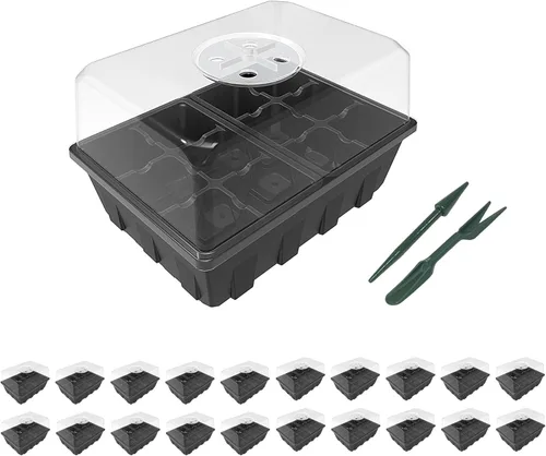 Miniatura 9 de Gardzen Paquete de 3 Bandejas Iniciadoras de Semillas Kit de Germinación, Kit Iniciador de Semillas con Cúpula de Humedad Ajustable, Kit de Cultivo