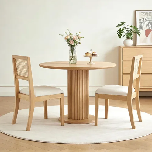 Miniatura 13 de Juego de 2 sillas de comedor de ratán, sillas de comedor de cocina con respaldo de bastón, silla tapizada de ratán moderna de mediados de siglo