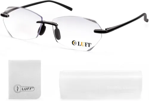 LUFF Rimless Reading Glasses for Women Men,Lightweight Classic Stylish Diamond Cut Edge Blue Light Readers,Anti Eyestrain