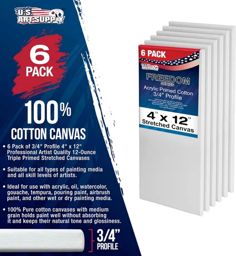 Miniatura 2 de U.S. Art Supply 6-Pack de lienzos entelados de 4 x 12 pulgadas para pintar, 12 onzas, triple imprimado, calidad profesional para artistas, blanco
