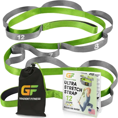Gradient Fitness Stretching Strap for Physical Therapy, 12 Multi-Loop Stretch Strap 1" W x 8' L, Neoprene Handles, Physical Therapy Equipment, Yoga