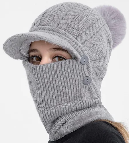 Miniatura 3 de Gorro de forro polar holgado de una pieza para mujer, bufanda cálida de invierno, gorro de punto grueso, gorro de esquí