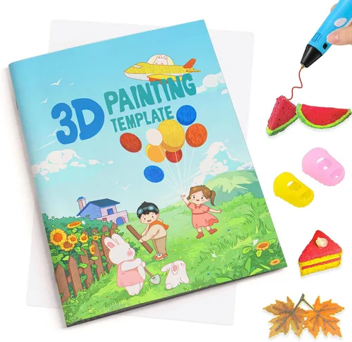 Libro de Dibujo para Impresora 3D, Plantilla de Papel Grueso Colorida Reutilizable con 40 Patrones y Placa Transparente, Plantilla de Graffiti para